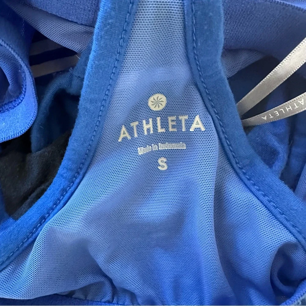 Athleta Blue Striped Racerback Midi Dress Drawstring Waist Size S - Picture 9 of 11